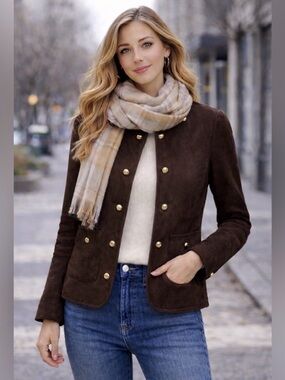 Bailey 44 Collarless Faux Suede Blazer with Gold Buttons